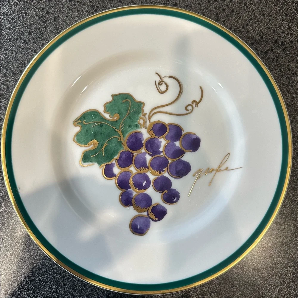 Crate&Barrel Plate Set with Gold and Green Accents